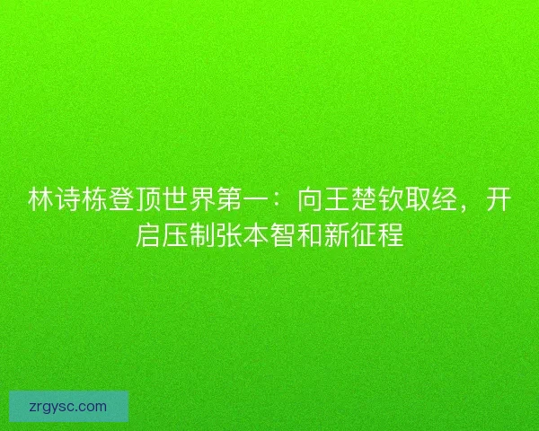 林诗栋登顶世界第一：向王楚钦取经，开启压制张本智和新征程