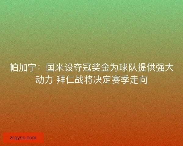 帕加宁：国米设夺冠奖金为球队提供强大动力 拜仁战将决定赛季走向